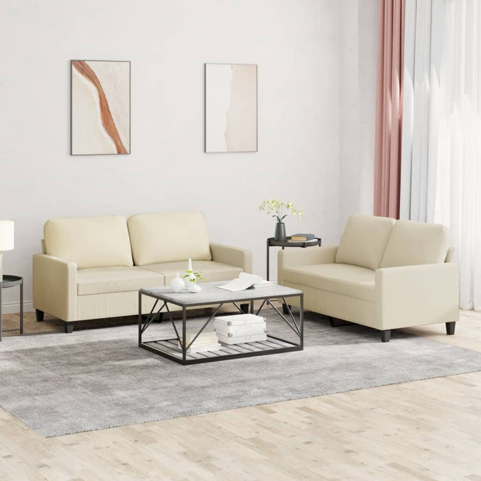 Set de canapele cu perne, 2 piese, crem, piele ecologică - WALTI WALTI