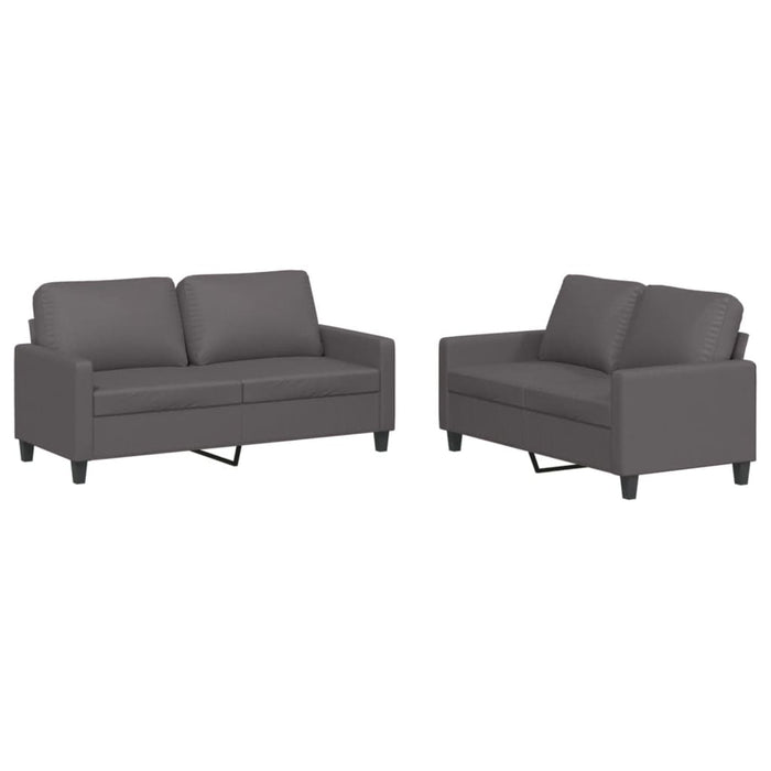 Set de canapele cu perne, 2 piese, gri, piele ecologică - WALTI WALTI