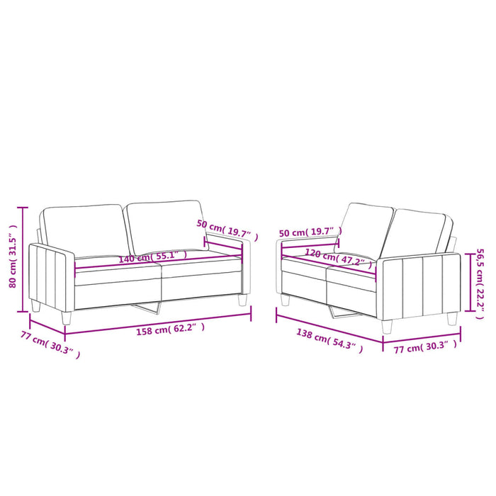 Set de canapele cu perne, 2 piese, gri, piele ecologică - WALTI WALTI