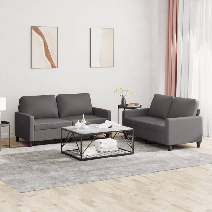 Set de canapele cu perne, 2 piese, gri, piele ecologică - WALTI WALTI