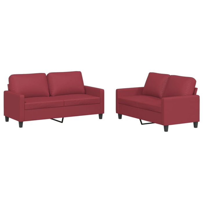 Set de canapele cu perne, 2 piese, roșu vin, piele ecologică WALTI
