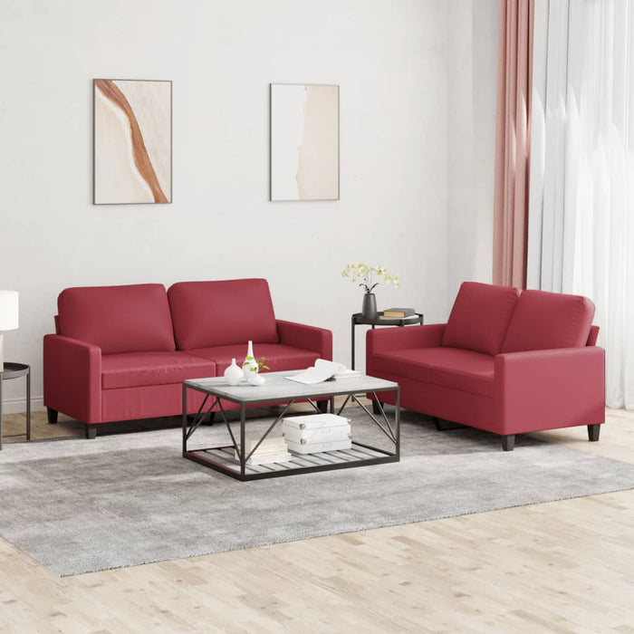 Set de canapele cu perne, 2 piese, roșu vin, piele ecologică WALTI