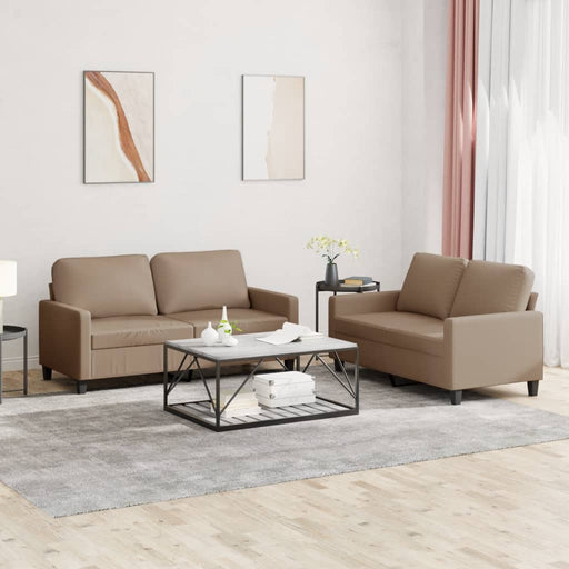 Set de canapele cu perne, 2 piese, cappuccino, piele ecologică - WALTI WALTI