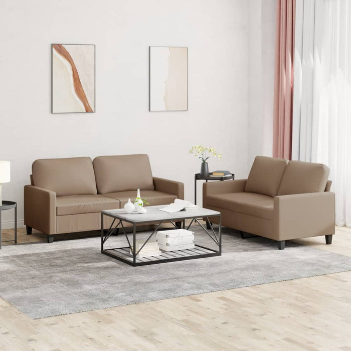 Set de canapele cu perne, 2 piese, cappuccino, piele ecologică - WALTI WALTI