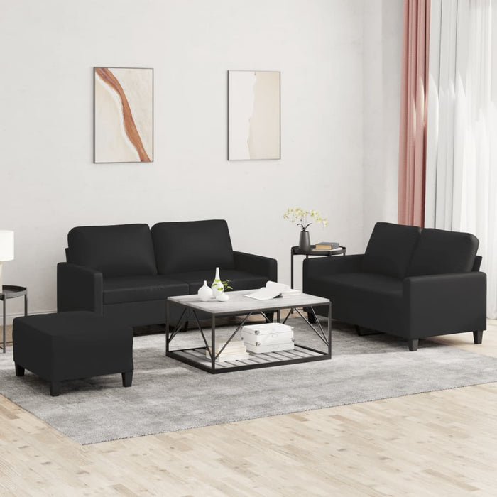 Set de canapele cu perne, 3 piese, negru, piele ecologică - WALTI WALTI