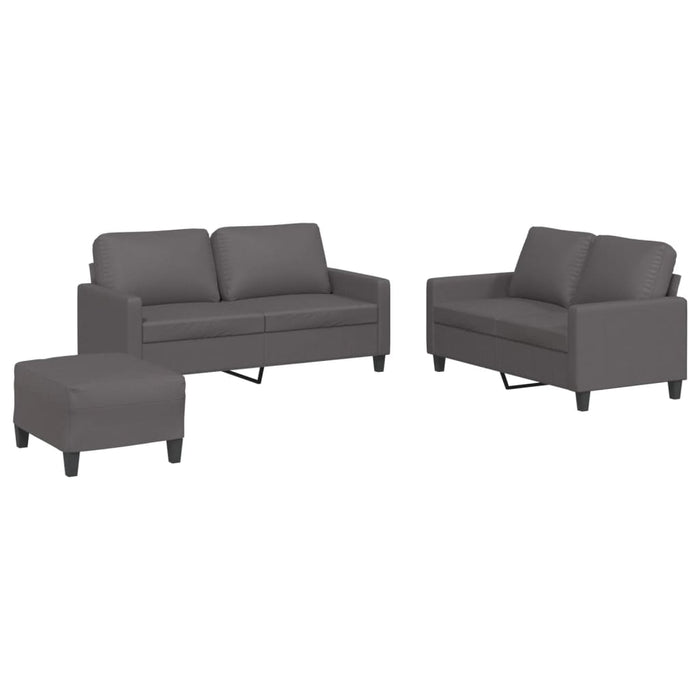Set de canapele cu perne, 3 piese, gri, piele ecologică - WALTI WALTI