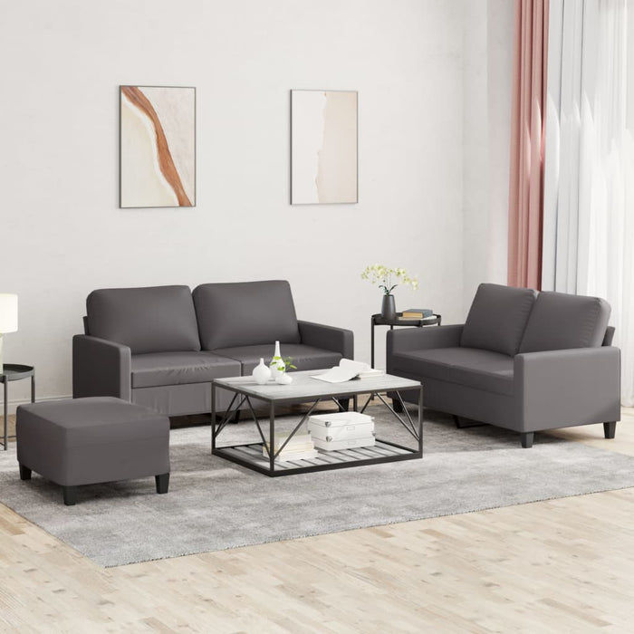 Set de canapele cu perne, 3 piese, gri, piele ecologică - WALTI WALTI