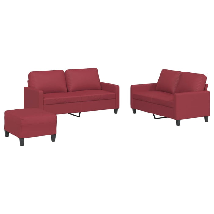 Set de canapele cu perne, 3 piese, roșu vin, piele ecologică WALTI