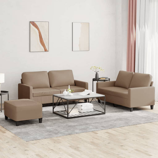 Set de canapele cu perne, 3 piese, cappuccino, piele ecologică - WALTI WALTI