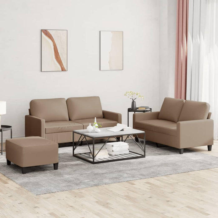 Set de canapele cu perne, 3 piese, cappuccino, piele ecologică - WALTI WALTI
