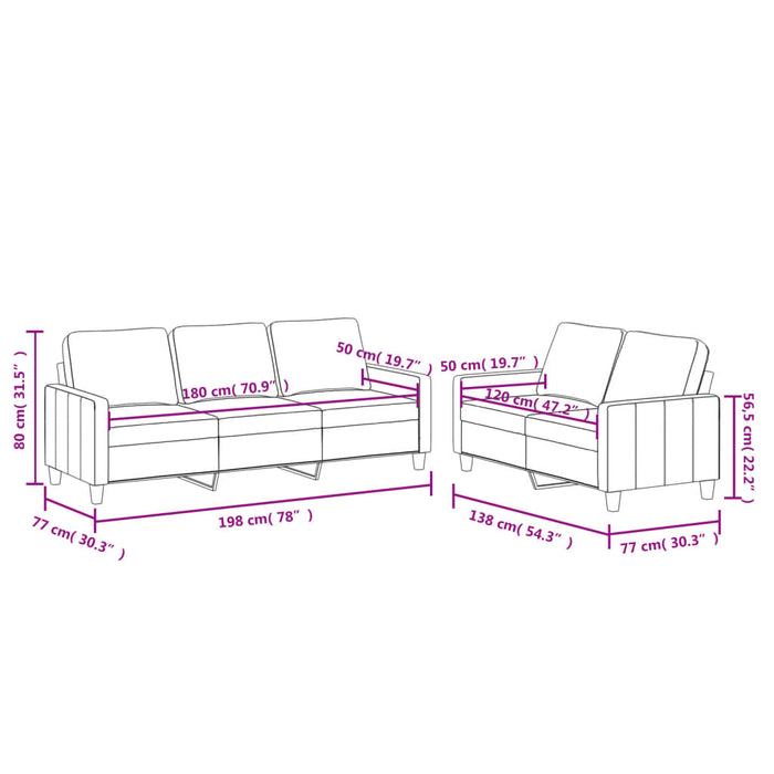 Set de canapele cu perne, 2 piese, crem, piele ecologică - WALTI WALTI