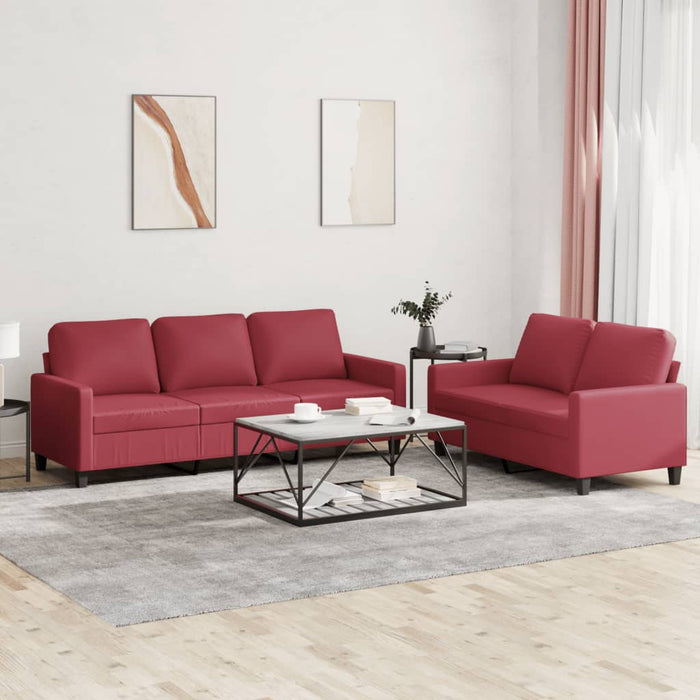 Set de canapele cu perne, 2 piese, roșu vin, piele ecologică WALTI