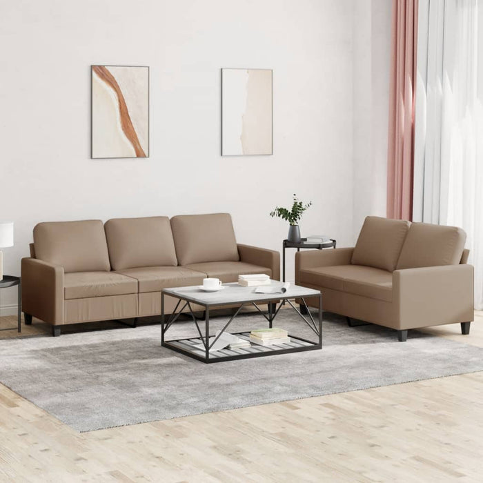 Set de canapele cu perne, 2 piese, cappuccino, piele ecologică - WALTI WALTI