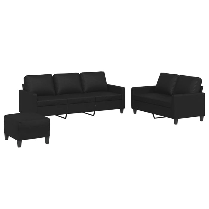 Set de canapele cu perne, 3 piese, negru, piele ecologică - WALTI WALTI