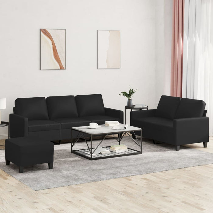 Set de canapele cu perne, 3 piese, negru, piele ecologică - WALTI WALTI