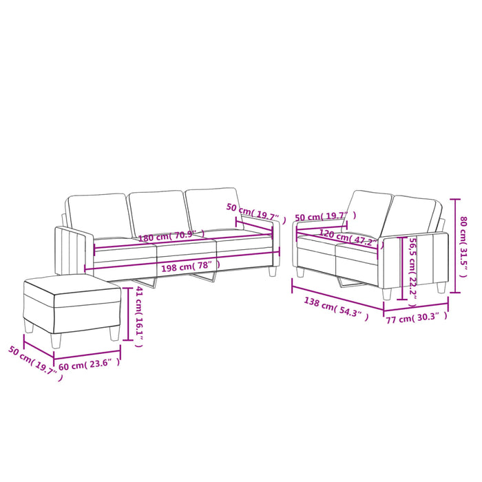 Set de canapele cu perne, 3 piese, crem, piele ecologică - WALTI WALTI