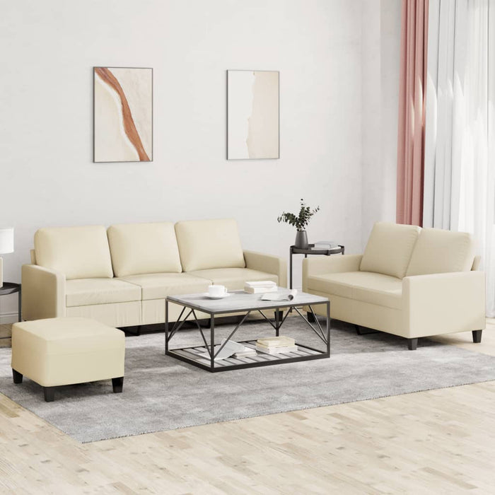Set de canapele cu perne, 3 piese, crem, piele ecologică - WALTI WALTI