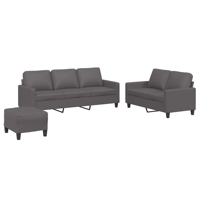 Set de canapele cu perne, 3 piese, gri, piele ecologică - WALTI WALTI