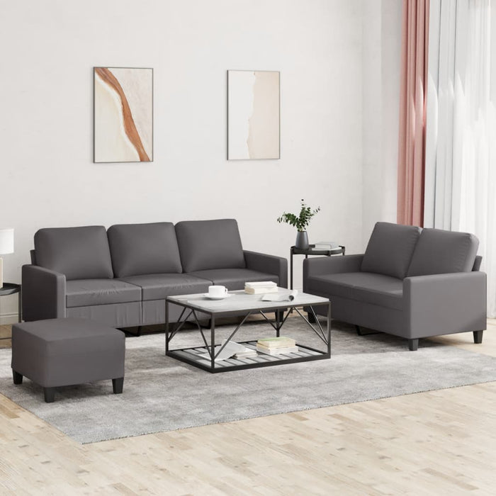 Set de canapele cu perne, 3 piese, gri, piele ecologică - WALTI WALTI