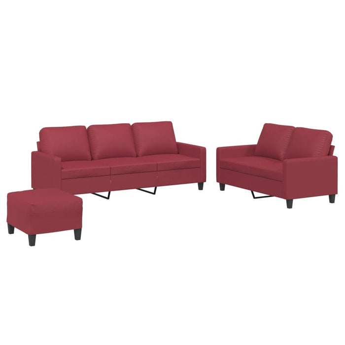 Set de canapele cu perne, 3 piese, roșu vin, piele ecologică - WALTI WALTI