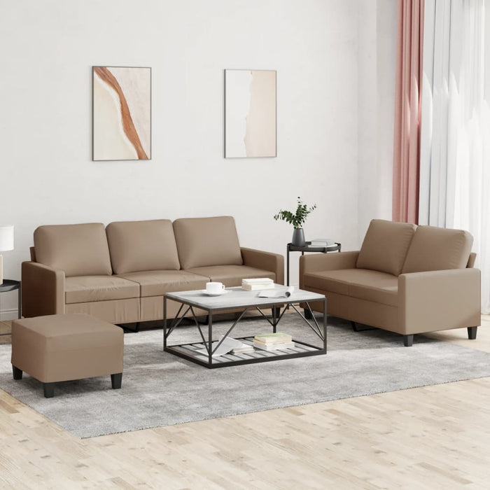 Set de canapele cu perne, 3 piese, cappuccino, piele ecologică - WALTI WALTI