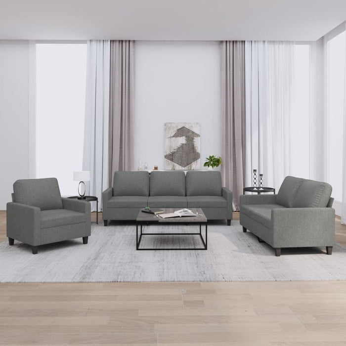 Set de canapele cu perne, 3 piese, gri închis, textil - WALTI WALTI
