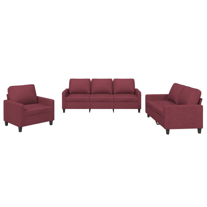 Set canapea cu perne, 3 piese, roșu vin, material textil - WALTI WALTI