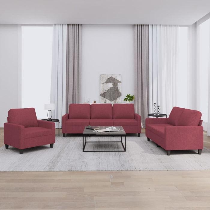 Set canapea cu perne, 3 piese, roșu vin, material textil - WALTI WALTI