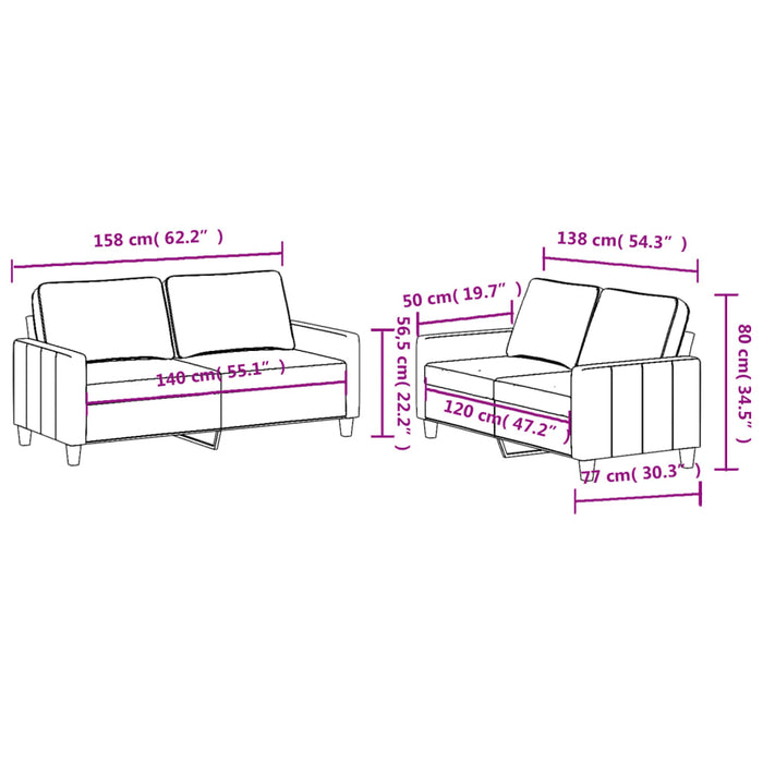 Set de canapele cu perne, 2 piese, gri închis, textil - WALTI WALTI