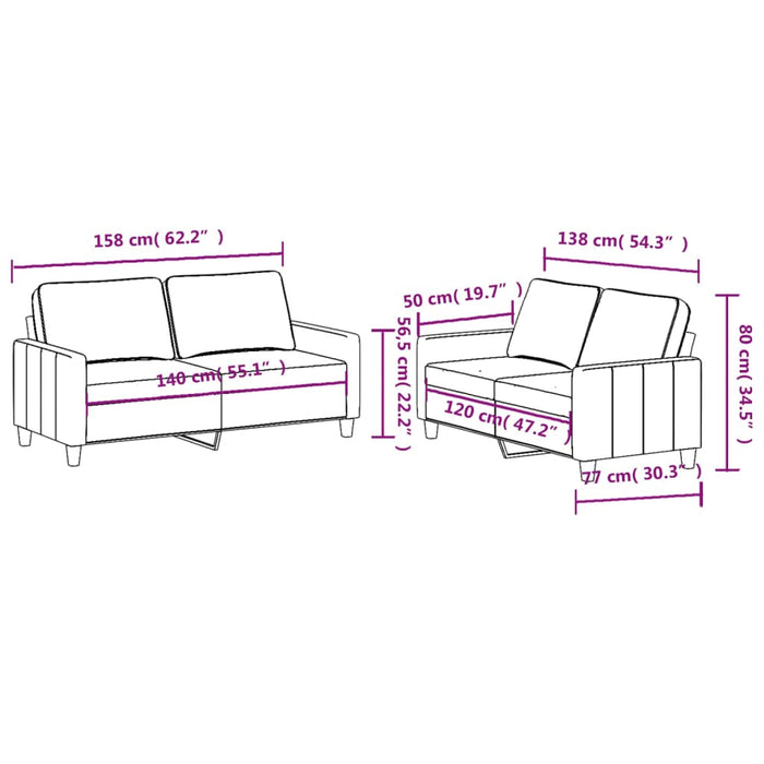 Set de canapele cu perne, 2 piese, maro, textil - WALTI WALTI