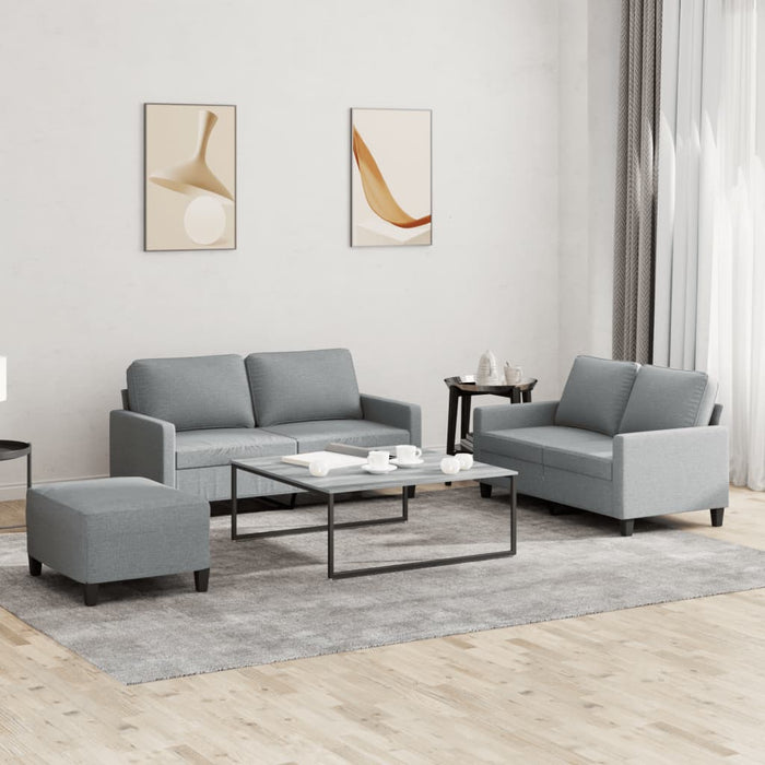 Set de canapele cu perne, 3 piese, gri deschis, textil - WALTI WALTI