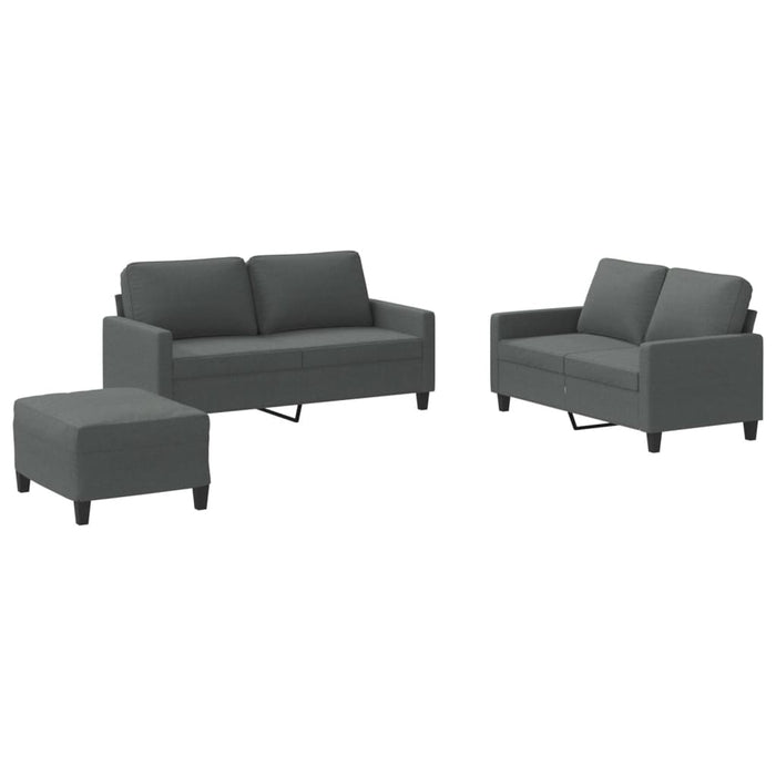 Set de canapele cu perne, 3 piese, gri închis, textil - WALTI WALTI