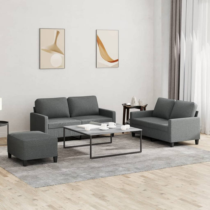 Set de canapele cu perne, 3 piese, gri închis, textil - WALTI WALTI