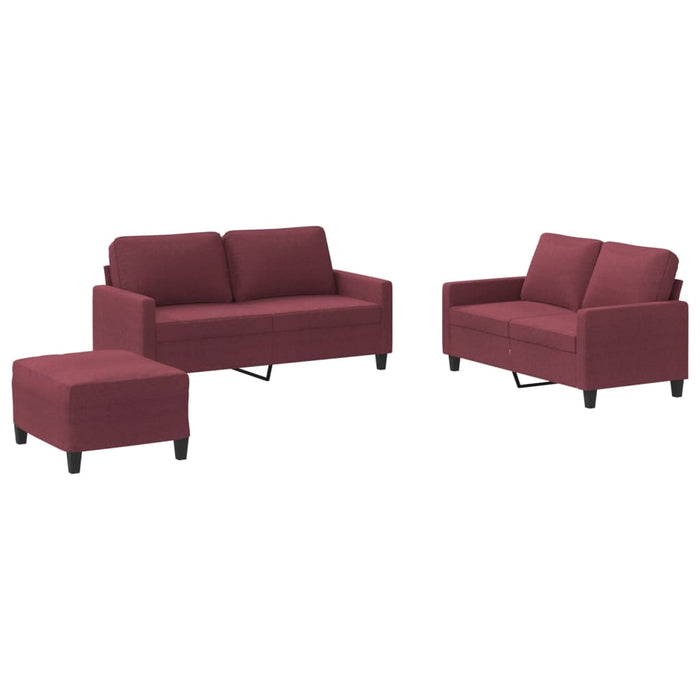 Set canapea cu perne, 3 piese, roșu vin, material textil WALTI