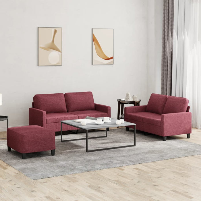 Set canapea cu perne, 3 piese, roșu vin, material textil WALTI
