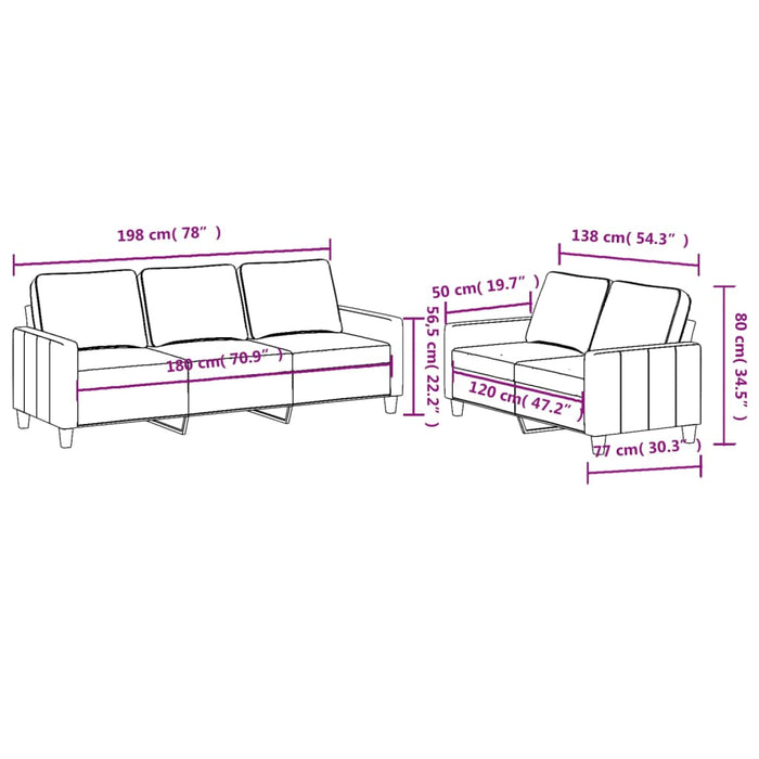 Set de canapele cu perne, 2 piese, maro, textil WALTI