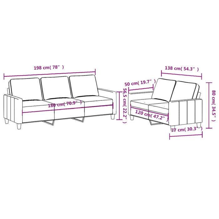 Set canapea cu perne, 2 piese, roșu vin, material textil WALTI
