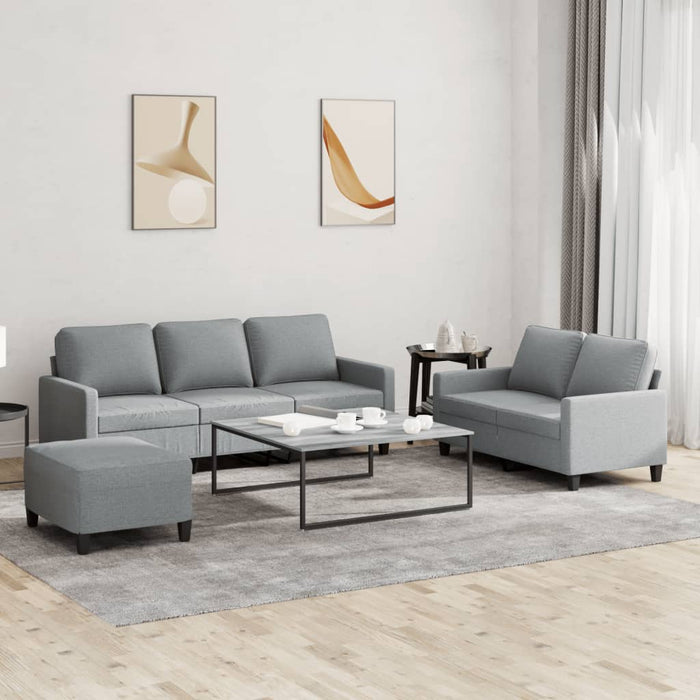 Set de canapele cu perne, 3 piese, gri deschis, textil - WALTI WALTI