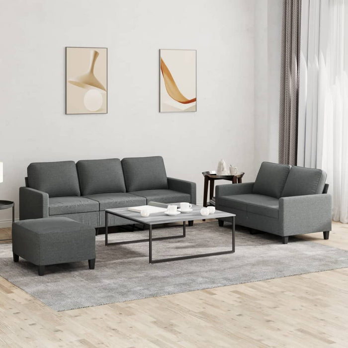 Set de canapele cu perne, 3 piese, gri închis, textil - WALTI WALTI