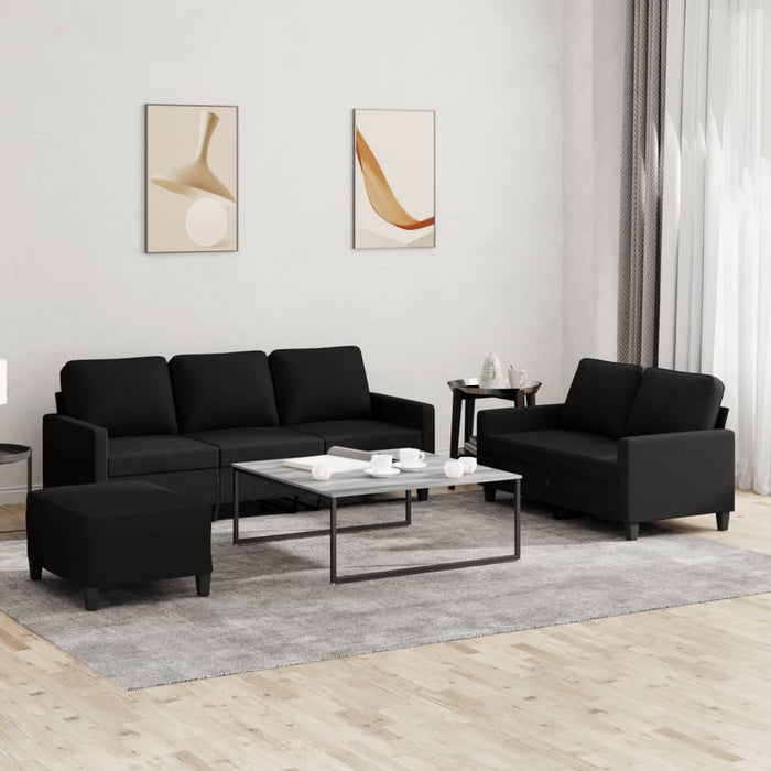 Set de canapele cu perne, 3 piese, negru, textil - WALTI WALTI