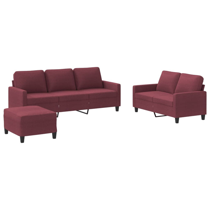 Set canapea cu perne, 3 piese, roșu vin, material textil - WALTI WALTI