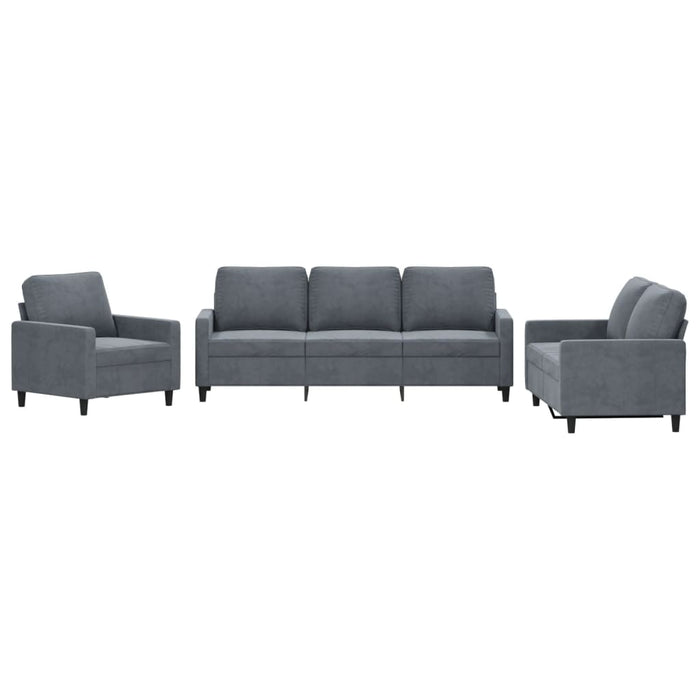 Set de canapele cu perne, 3 piese, gri închis, catifea - WALTI WALTI
