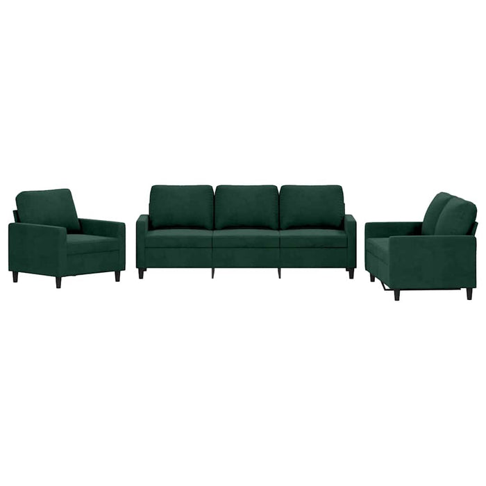 Set de canapele cu perne, 3 piese, verde închis, catifea - WALTI WALTI