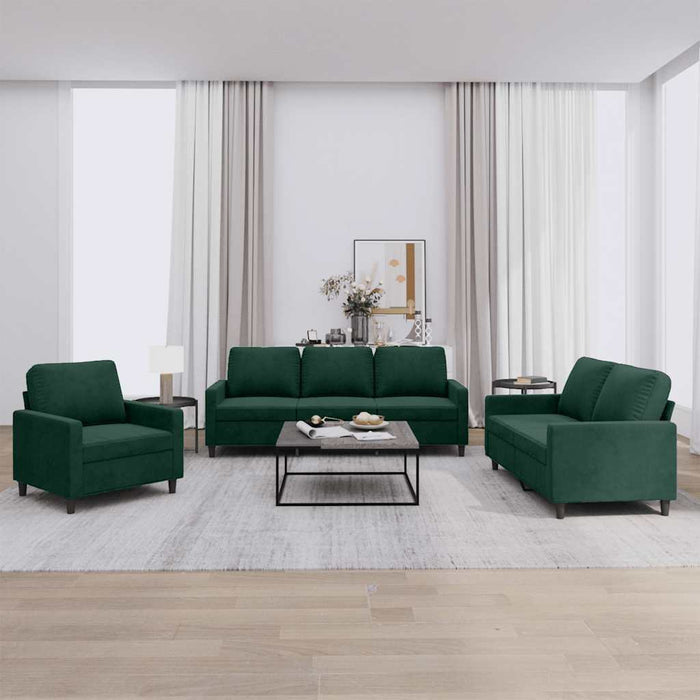 Set de canapele cu perne, 3 piese, verde închis, catifea - WALTI WALTI