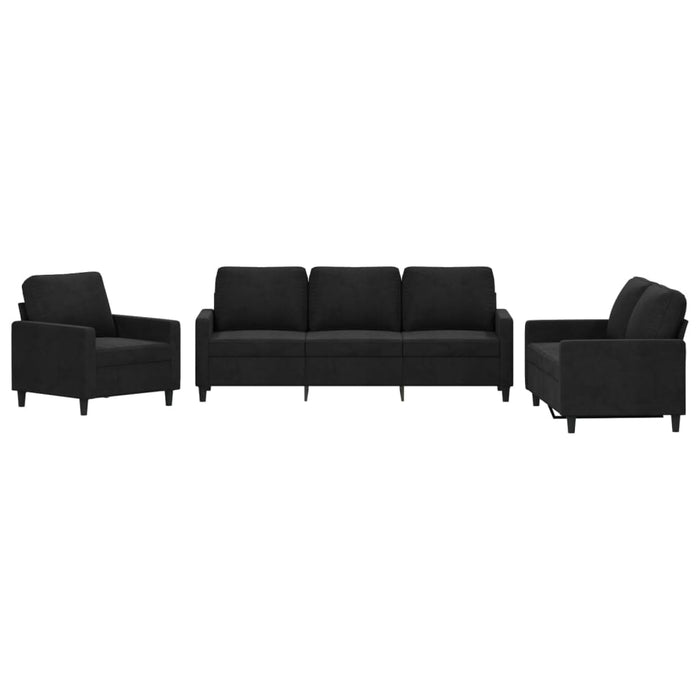Set de canapele cu perne, 3 piese, negru, catifea - WALTI WALTI