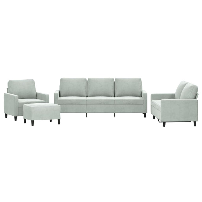 Set de canapele cu perne, 4 piese, gri deschis, catifea - WALTI WALTI