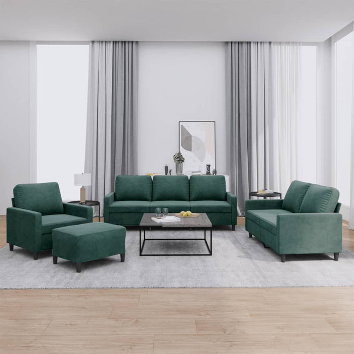 Set de canapele cu perne, 4 piese, verde închis, catifea - WALTI WALTI