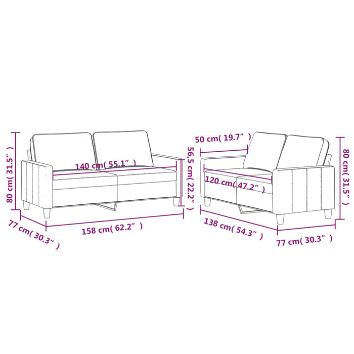 Set de canapele cu perne, 2 piese, gri deschis, catifea - WALTI WALTI