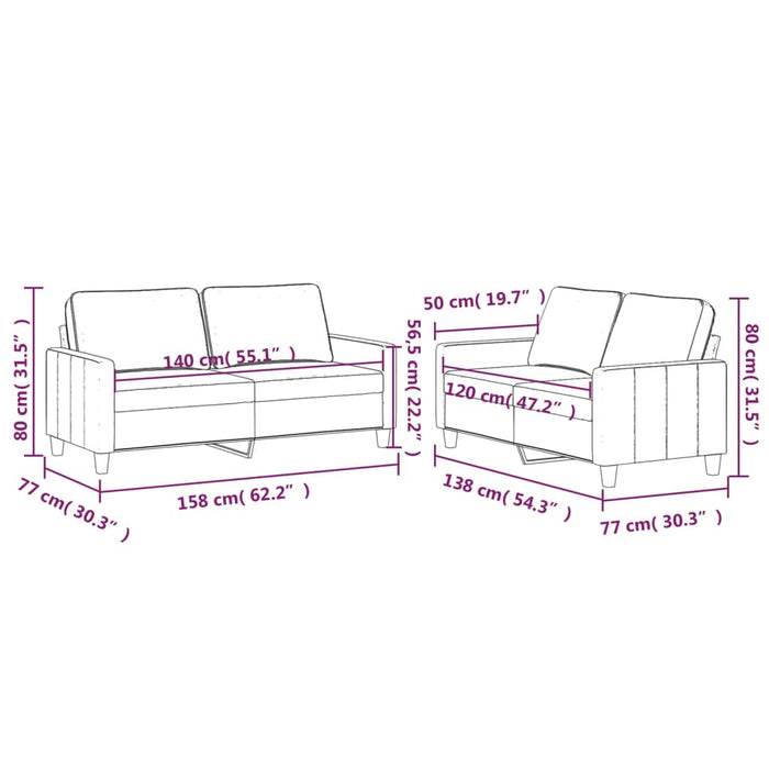 Set de canapele cu perne, 2 piese, gri închis, catifea - WALTI WALTI