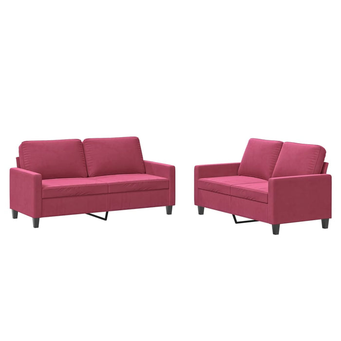 Set canapele cu perne, 2 piese, roșu vin, catifea WALTI